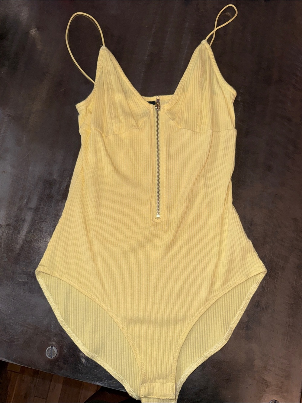 Windsor Yellow Ribbed Zip-Front Bodysuit